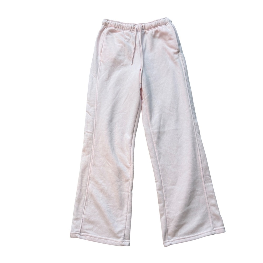 Pink Wide Leg Sweatpants Drawstring Joggers Fleece Medium Loungewear‎ Baggy